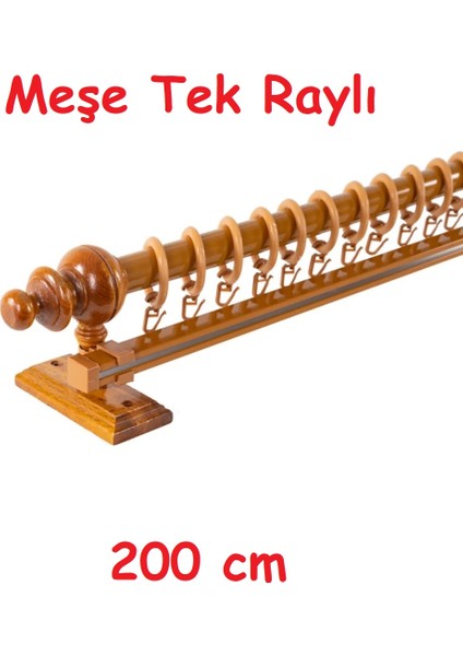 Meşe Tek Raylı Ahşap Rustik Perde Askısı - Al Rustik Borusu 200 cm