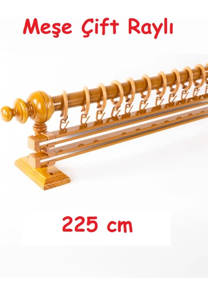 Meşe Çift Raylı Ahşap Rustik Perde Askısı - Al Rustik Borusu 225 cm