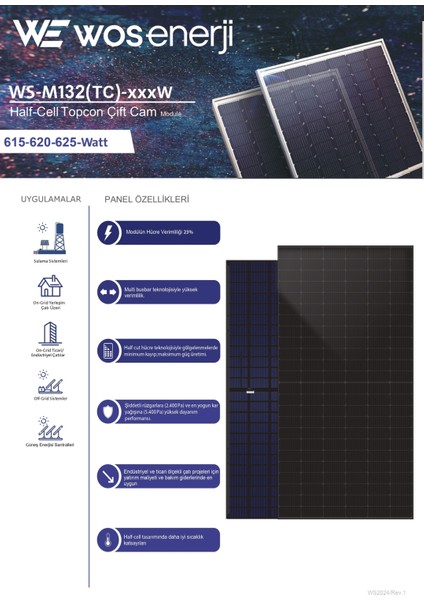 625 W Watt Güneş Paneli Half-Cut Topcon Çift Cam Solar Panel (Çift Yönlü)