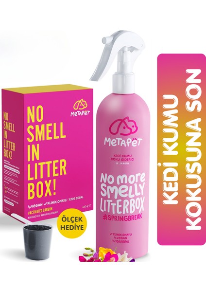 Kedi Kumu Koku Giderici Set, Kokusuz Kedi Kumu Için Aktif Karbon (420 GR) Ve Bahar Kokulu Sprey
