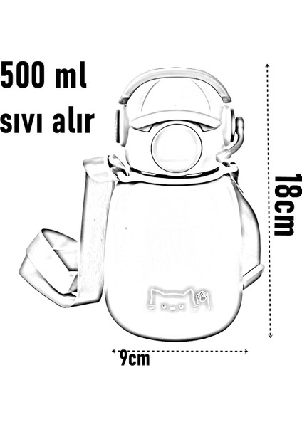 Inox Çelik Hafif Çocuk Matarası 500 ml Kapasiteli 721718 Siyah