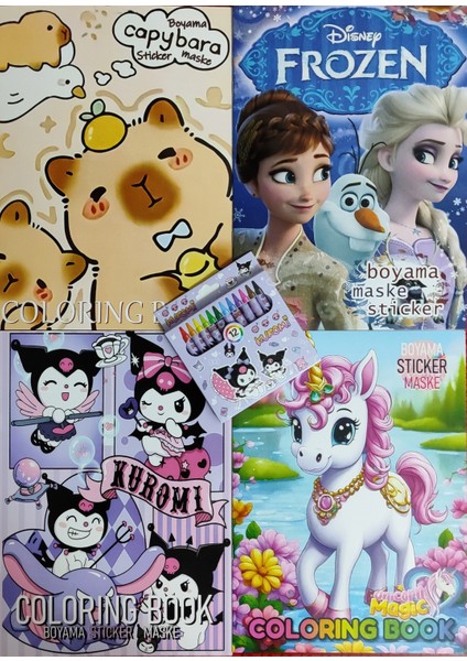 4 Adet Stickerli Boyama Kitabı 12 Li Pastel Boya Kalemi Hediyeli AD50726