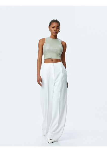 Yeni Sezon Bisiklet Yaka Pamuklu Simli Kolsuz Crop Top