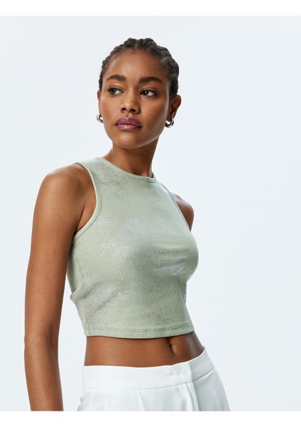 Yeni Sezon Bisiklet Yaka Pamuklu Simli Kolsuz Crop Top