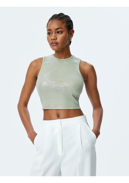 Yeni Sezon Bisiklet Yaka Pamuklu Simli Kolsuz Crop Top