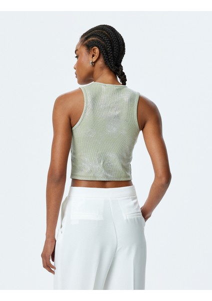 Yeni Sezon Bisiklet Yaka Pamuklu Simli Kolsuz Crop Top