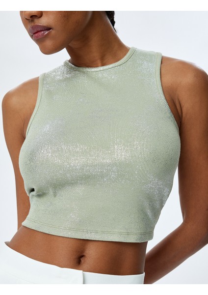 Yeni Sezon Bisiklet Yaka Pamuklu Simli Kolsuz Crop Top