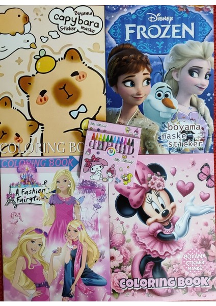 4 Adet Stickerli Boyama Kitabı 12 Li Pastel Boya Kalemi Hediyeli AD50722