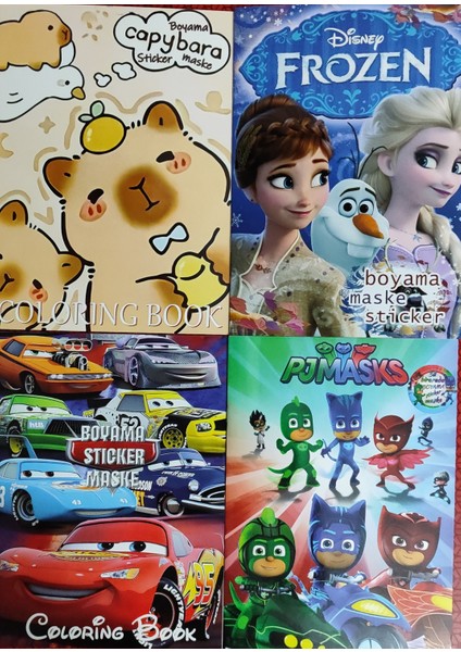 4 Adet Stickerli Boyama Kitabı (Frozen/capybara*/arabalar /pijamaske Figürlü)