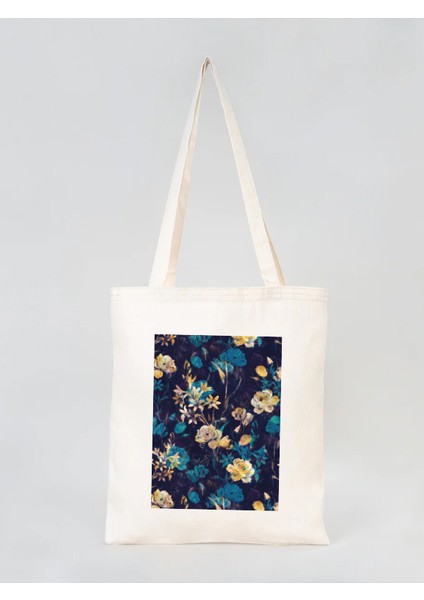 Çiçek Kolajı Detaylı Gabardin Bez Çanta