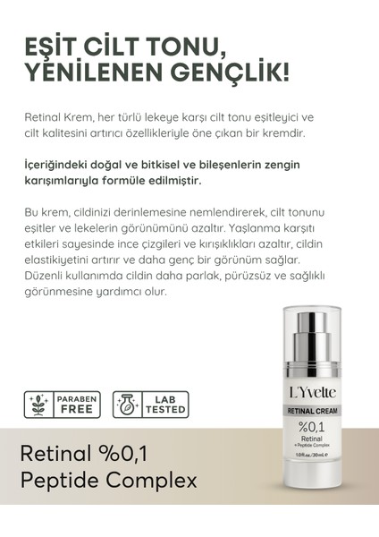 %0.1 Retinal Içeren Yaşlanma, Karşıtı, Onarıcı ve Leke Kremi