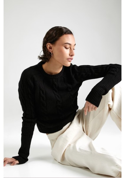 Kadın Guess Halat Örgü Sweatshirt - Siyah