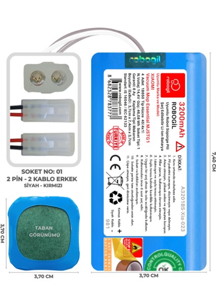 Xiaomi Vacuum Mop Essential MJSTG1 3200mAh Pili Uyumlu Robot Süpürge Bataryası A3201BS-Xia-023
