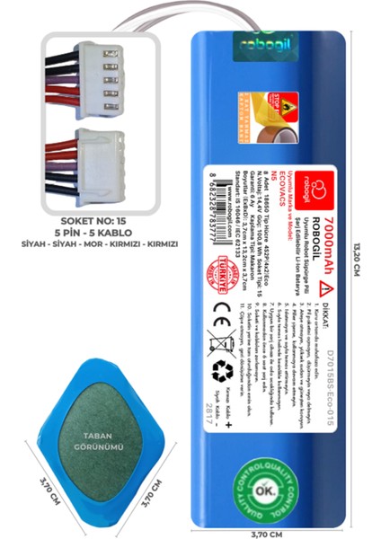 Ecovacs N5 7000mAh Uyumlu Robot Süpürge Pili D7015BS-Eco-015