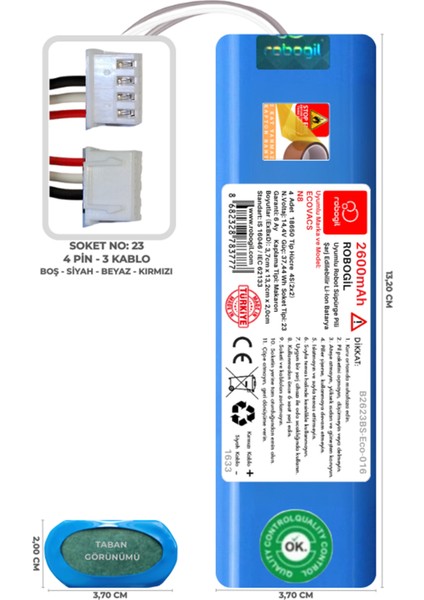 Ecovacs N8 2600mAh Uyumlu Robot Süpürge Pili B2623BS-Eco-016