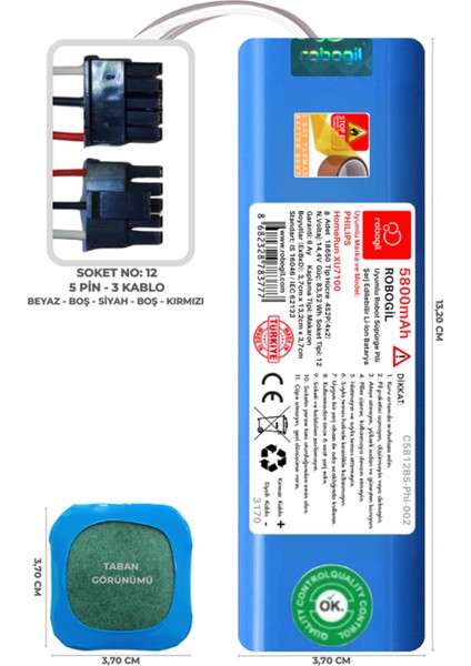 Philips HomeRun XU7100 5800mAh Uyumlu Robot Süpürge Pili C5812BS-Phi-002