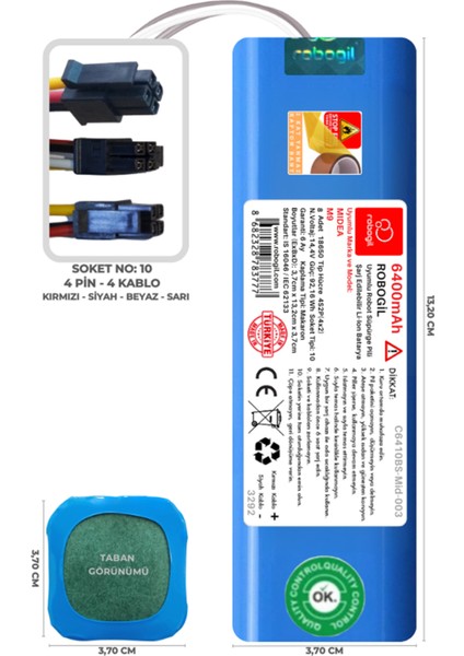 Midea M9 6400mAh Pili Uyumlu Robot Süpürge Bataryası C6410BS-Mid-003