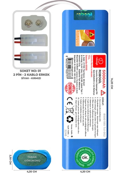 TCL Sweeda 6500 5000mAh Uyumlu Robot Süpürge Pili B5001BS-Tcl-002