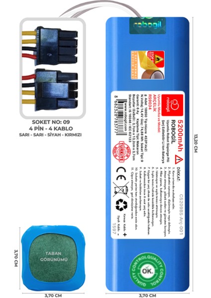 Arçelik RS 9034 5200mAh Pili Uyumlu Robot Süpürge Bataryası C5209BS-Arç-001