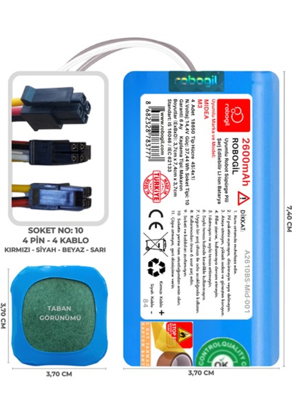 Midea M3 2600mAh Pili Uyumlu Robot Süpürge Bataryası A2610BS-Mid-001