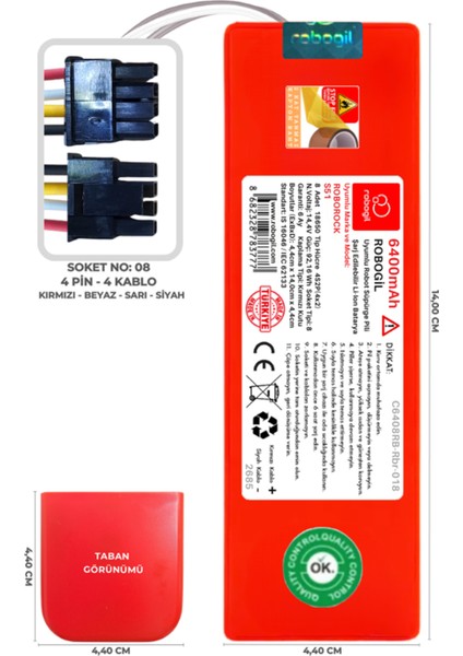 Roborock S51 6400mAh Pili Uyumlu Robot Süpürge Bataryası C6408RB-Rbr-018