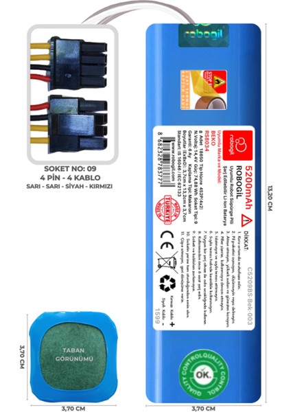 Beko RS8034 5200mAh Uyumlu Robot Süpürge Pili C5209BS-Bek-003