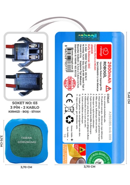 Anker Eufy Robovac 30C 2600mAh Pili Uyumlu Robot Süpürge Bataryası A2603BS-Ank-009