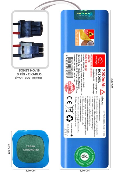 Anker Eufy X8 Hibrid 7000mAh Uyumlu Robot Süpürge Pili C7018BS-Ank-013