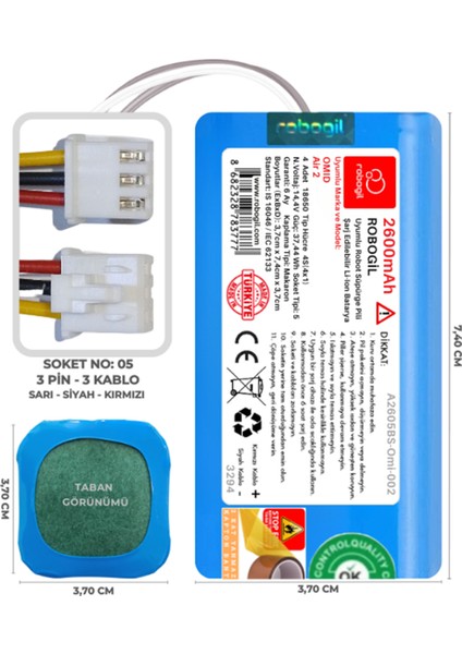 Omid Air 2 2600mAh Pili Uyumlu Robot Süpürge Bataryası A2605BS-Omi-002