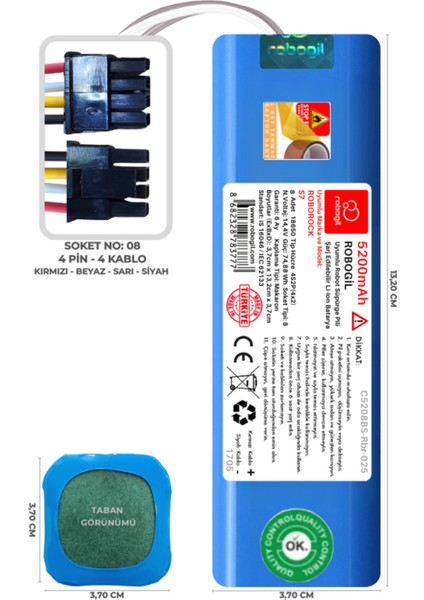 Roborock S7 5200mAh Uyumlu Robot Süpürge Pili C5208BS-Rbr-025
