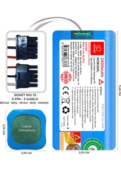 Xiaomi Mop 2 Lite MJSTL 2600mAh Uyumlu Robot Süpürge Pili A2612BS-Xia-008