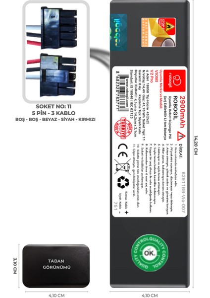 Viomi V2 Pro 2900mAh Pili Uyumlu Robot Süpürge Bataryası B2911BB-Vio-007