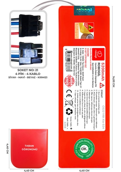 Xiaomi S10T STFCR01SZ 5200mAh Pili Uyumlu Robot Süpürge Bataryası C5221RB-Xia-024