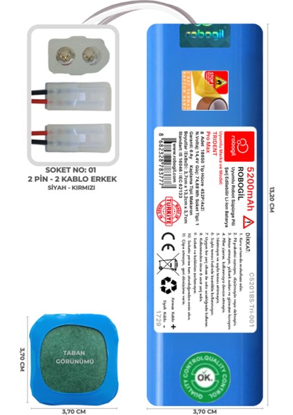 Trident Pro Max 5200mAh Pili Uyumlu Robot Süpürge Bataryası C5201BS-Tri-001