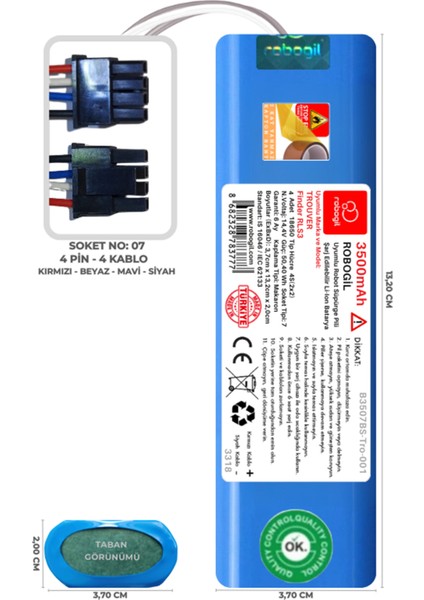 Trouver Finder RLS3 3500mAh Pili Uyumlu Robot Süpürge Bataryası B3507BS-Tro-001