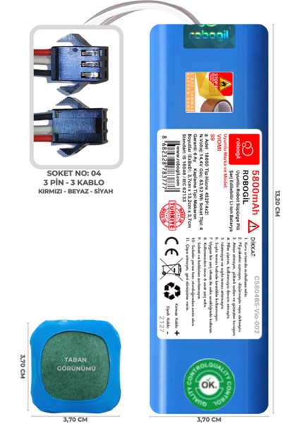 Viomi S9 5800mAh Pili Uyumlu Robot Süpürge Bataryası C5804BS-Vio-002