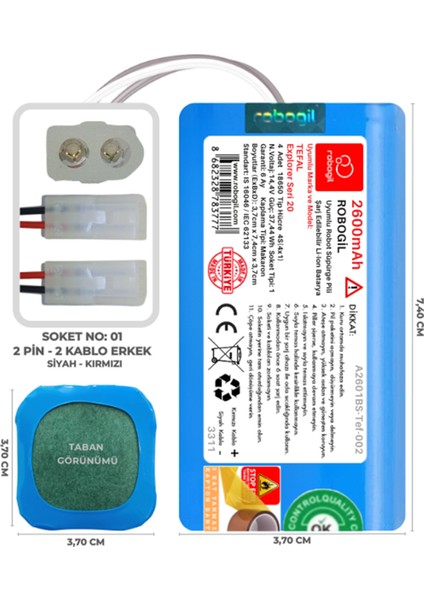 Tefal Explorer Seri 20 2600mAh Pili Uyumlu Robot Süpürge Bataryası A2601BS-Tef-002