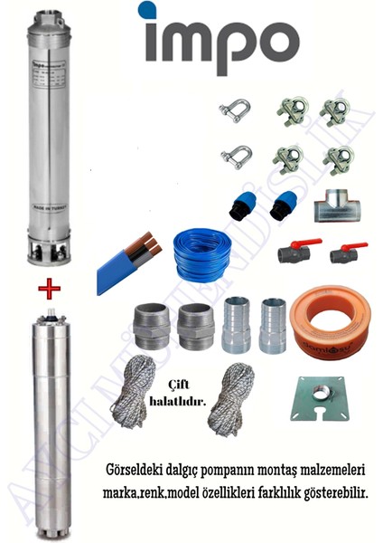 Impo Sk 415/15 5,5hp Krom Başlıklı 35 mt Yassı Kablolu ve 70 mt Halatlı Çift Vanalı Akıtma Başlıklı Trifaze Takım Dalgıç Pompa