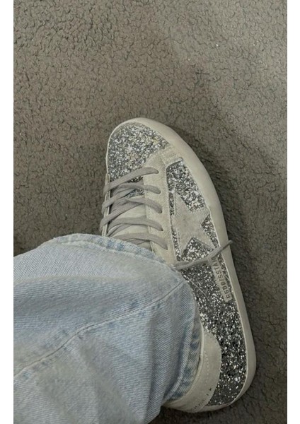 Women's Golden Goose Glitter Sneaker - Gümüş Simli -Taşlı Kadın Spor Ayakkabı indirimleri