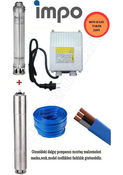 Impo Sk 402/14 Krom Başlıklı Derin Kuyu 1 Hp Monofaze Motorlu 35 mt Kablolu Panolu Dalgıç Pompa