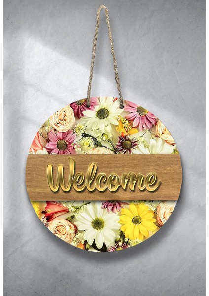 Rustik - Retro - Ahşap ve Aynalı Gold Pleksi Kapı Önü Süsü Welcome fiyatları