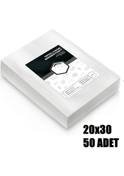 20X30 Tırtıklı Vakum Makinesi Poşeti 50 Adet