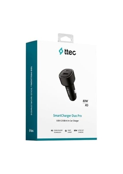 Smartcharger Duo Pd 83W Araç Hızlı Şarj Aleti Usb-C+Usb-A Siyah