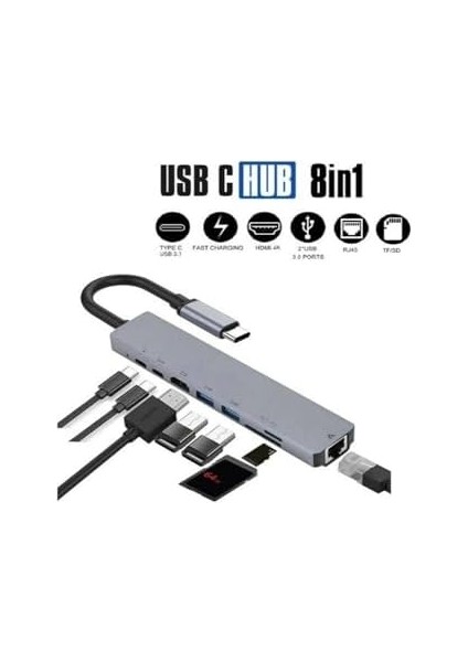 Macbook Pro Air USB Type-C Hub Dönüştürücü Çoklayıcı USB Hdmi, Tf, Sd, Pd, Ethernet