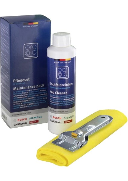 /siemens 6900311502 Cam Seramik Ocaklar Için Bakım Seti, 1 x 250 ml Cam Seramik Temizleyici, Metal Kazıyıcı ve Temizleme Bezinden Oluşur, Orijinal No.: 311502