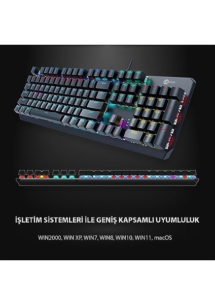 GK301 USB Kablolu Red Switch Mekanik Oyuncu Klavyesi - Makro Tuş Atamalı, Rgb LED Aydınlatmalı, Qwerty Türkçe Tuş Dizilimi, Gaming Türkçe Q Klavye Metalik Gri
