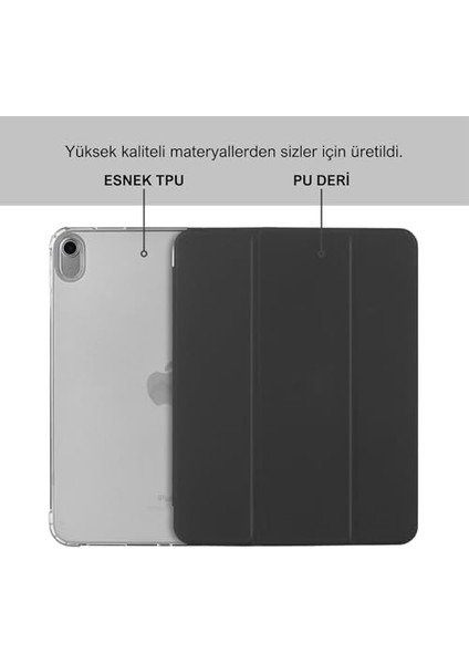 Apple iPad 10.9 Inç 2022 10. Nesil Uyumlu Smart Kılıf, Apple Pencil Kalemlikli, Trifold, Esnek, Mat, Darbeye Tam Dayanıklı Tablet Kılıfı (Siyah) fiyatları