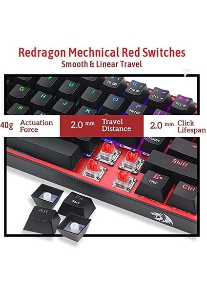 K617-RGB 16,8 Milyon Rgb Aydınlatma, Red Switch Fizz%60 Q Türkçe Kablolu Mekanik Oyuncu Klavyesi Siyah