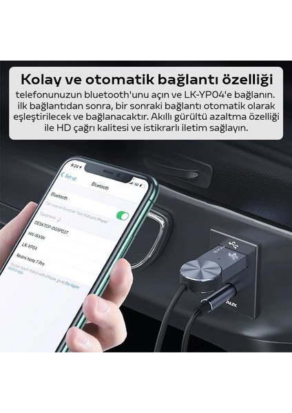 USB Bluetooth 5.0 3.5 Aux Receiver Aux Wireless Araç Kiti