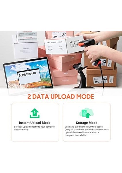 Barkod Tarayıcı 2d 1d 3'ü 1 Arada Barkod Tarayıcı Kablosuz 2,4 Ghz/bluetooth/usb Kablolu Barkod Tarayıcı 2000MAH Pil /2m Kablo/süper Sağlam Stand, HW0002